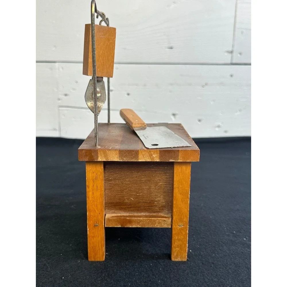 Vintage Wooden Butcher Block Coaster Set with Mini Cleaver and Bottle Opener